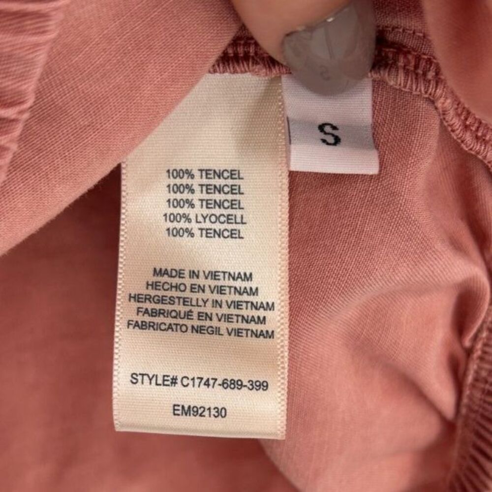 CLOTH & STONE Dusty Rose Pink Tencel Split Neck Tie Balloon Sleeve Blouse Small - Picture 5 of 5